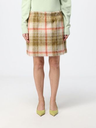 Tela Check Wool-Blend Pencil Mini Skirt with an Elasticated Waist