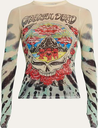 Alice & Olivia x Grateful Dead Delaina Long-Sleeve Mesh Top