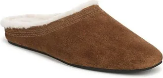 Veronica Beard Narcisa Genuine Shearling Flat Mule in Chestnut Suede at Nordstrom, Size 7.5