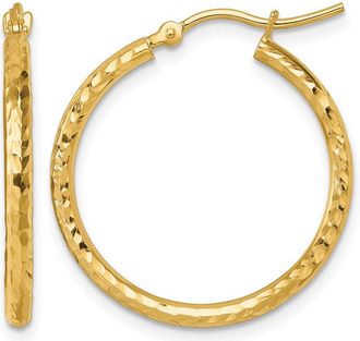 Diamond2Deal 10k Gold Diamond-cut 2mm Round Tube Hoop Earrings