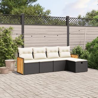 vidaXL Set De Muebles De Jard&iacute;n 5 Pzas Y Cojines Rat&aacute;n Sint&eacute;tico Negro Vidaxl