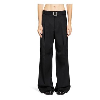 Jil Sander Wide Trousers, male, Black, Size: S High Waist Belt Detail Wool Pants