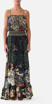 Camilla Shirred Waist Long Dress in Palace Zoology at Nordstrom, Size Xx-Small