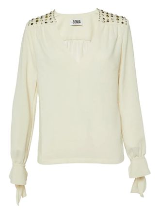 Sonia Rykiel Pre-Owned 2024 shoulder-studs tie-cuffs top - Neutrals