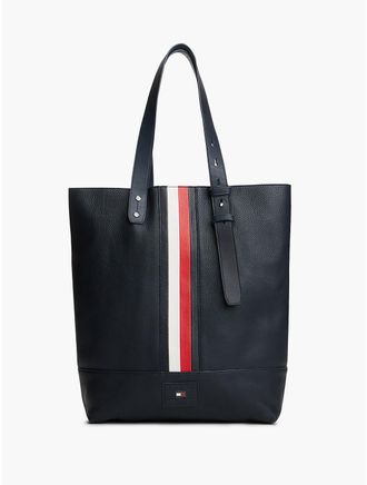 Tommy Hilfiger Mens Signature Flag Stripe Leather Tote Bag - Space Blue