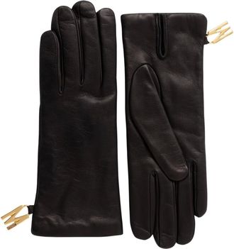 Moschino Guantes de piel con placa de logo - Accessories - Mujer - Negro - 6 1/2 IN
