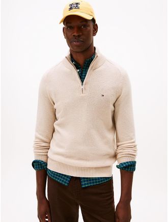 Tommy Hilfiger Mens Wool Quarter-Zip Sweater - Beige - XL