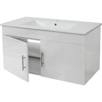 Hhg [nunca Usado] Lavabo + Mueble Bajo Lavabo Hhg-241, Lavabo Lavabo, Certificado Mvg, Alto Brillo 90cm, Blanco