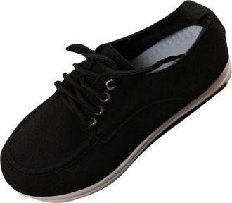 Generic Black Womens Lace-Up Casual Footwear with Thick Sole for Elevation Comfortable for Outdoor Activities in Autumn and Winter