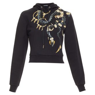 Roberto Cavalli logo print crystal cropped hoodie