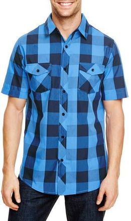 Burnside Short Sleeve Plaid Shirt in Black/Blue at Nordstrom Rack, Size Xx-Large