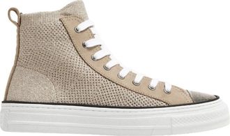 Brunello Cucinelli Metalen gebreide sneakers met Monili-versiering - Dames - Schoenen - Beige - Maat: 38 1/2 EU Katoen
