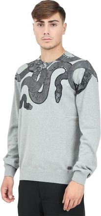 Just Cavalli Slang Grafische Trui - Heren - Ronde hals truien - Grijs - XL - Katoen - Truien & Vesten