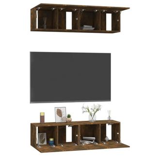 Berkfield Home Wall TV Cabinets 4 pcs Smoked Oak 60x30x30 cm Engineered Wood in Brown | Size: 60 x 30 x 30 cm