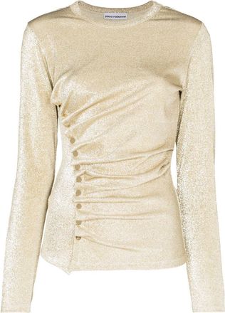 Paco Rabanne asymmetric metallic T-shirt - women - Polyester/Spandex/Elastane/Viscose - 40 - Gold