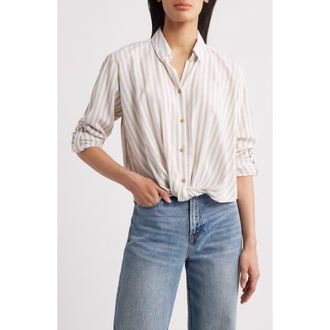 Beach Lunch Lounge Vivica Stripe Twist Hem Button-Up Shirt in Sugar Almond at Nordstrom, Size Small