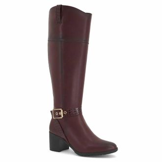 Andrea Womens Buckled Ankle Strap High Boot In Burgundy