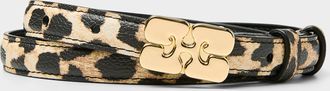 Ganni Womens Kat leopard grained faux leather slim belt