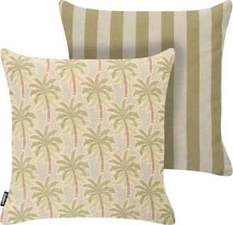 Beliani Conjunto De 2 Cojines Decorativos Para Exterior Accesorios De Jard&iacute;n Beige/verde Calia