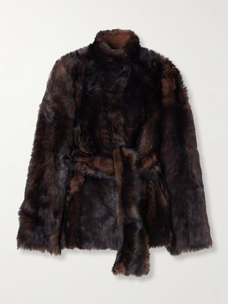 Nour Hammour Giacca In Shearling Con Cintura Elsa - Marrone