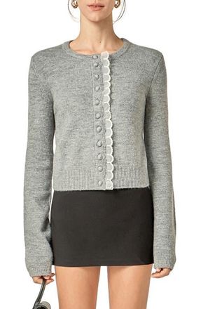 English Factory Scallop Trim Cardigan in Heather Grey at Nordstrom, Size X-Small