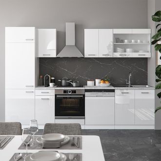 Vicco Mueble De Cocina R-line, Blanco Alto Brillo/blanco, 300 Cm Sin Encimera