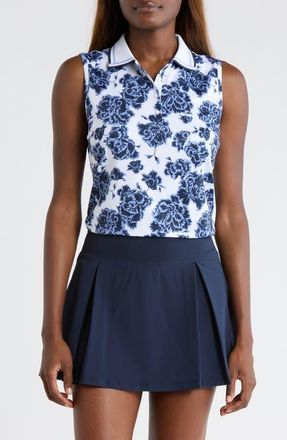 G/Fore Floral Sleeveless Tech Golf Polo in Willow at Nordstrom, Size X-Small