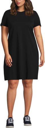 Lands End Plus Size Cotton Jersey Crew Neck T Shirt Dress in Black at Nordstrom, Size 1X