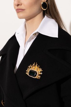 Balmain Brooch With Shimmering Crystals, Womens, Gold