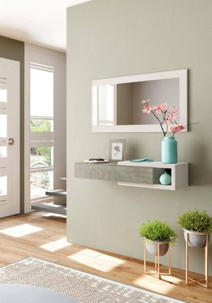 Dmora Mueble De Entrada Dhasi, Pasillo Con Espejo, Mueble Recibidor Con Caj&oacute;n, Vaciadores De Bolsillo Para Apartamentos, 95x26h69 Cm, Blanco Y Roble - Dmora