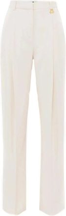 Elisabetta Franchi High-Waist Broek met Zakken aan de Voorkant - Dames - Wijde Broeken - Beige - M - Polyester - Broeken