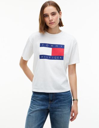 Tommy Hilfiger Womens Flag Logo T-Shirt - Ecru - XXL