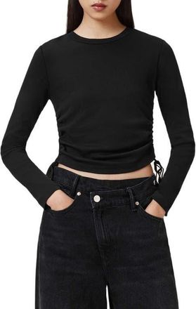 AllSaints Sonny Side Ruched Cotton Top in Black at Nordstrom, Size Small