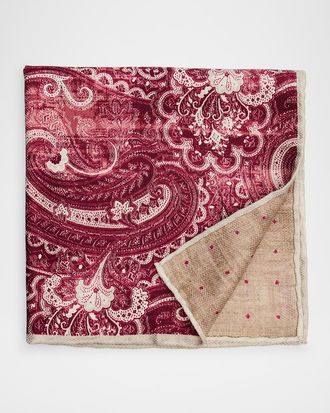 Brunello Cucinelli Mens Silk Paisley Pocket Square