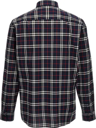 Burberry Check Print Cotton Shirt - Navy