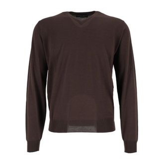 FILIPPO DE LAURENTIIS Scollo V ML Gebreid - Heren - V-hals truien - Bruin - M - Wol - Truien & Vesten