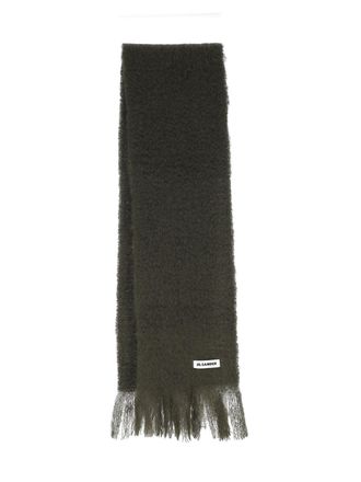 Jil Sander Green Mohair Blend Fringed Scarf