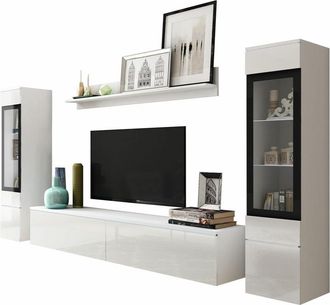 Mirjan24 Mobilier1 - Conjunto De Sal&oacute;n Sarasota 126, Blanco + Blanco Brillante