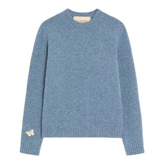 Valentino Moulin&eacute; wollen trui met geborduurde vlinderpatch - Heren - Truien - Blauw - Maat: M Wol