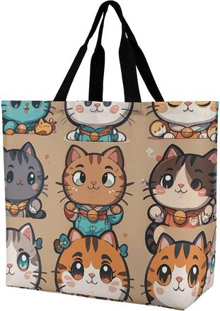 Generic Many Cartoon Cats Shopping Bag Durable Handbag Lightweight Shoulder Bags For Camping Work Beach