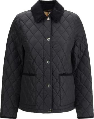 Burberry Gewatteerde jas met corduroy afwerking - Dames - Winterjassen - Zwart - S - Katoen - Jassen