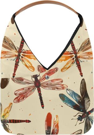 Generic Color Dragonflies Pattern Reusable Lightweight Grocery Bags - Foldable Into Compact Pouch, Washable & Sturdy, Multipurpose for Shopping and Travel