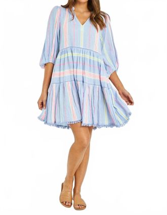 Rubyyaya Neon V-Neck Dress In Blue Multi