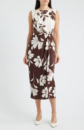 Anne Klein Floral Faux Wrap Maxi Dress in Dark Chocolate/white Dove at Nordstrom, Size 10
