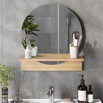 Vicco Espejo De Ba&ntilde;o Elyra, Roble Dorado, 50 X 54.5 Cm Con Estante, Vicco