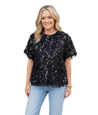 THML Clothing Glitterfrost Fuzzy Top In Black