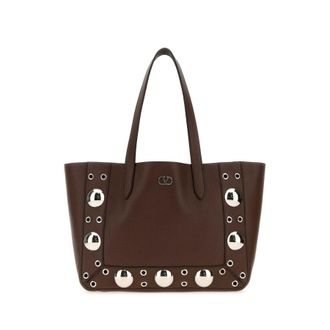 Valentino Garavani Brown Leather Small Nellcote Shopping Bag