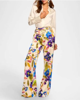 Ramy Brook Joss Printed Silk Wide Leg Pant In Ivory Floral