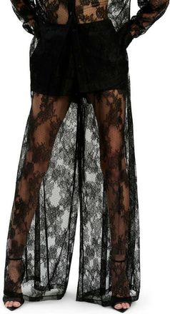 Bardot Hildie Sheer Lace Wide Leg Pants in Black at Nordstrom, Size 2