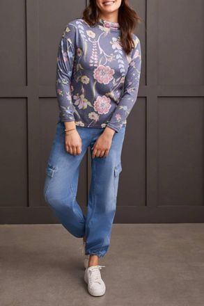 Tribal Drop Shoulder Funnel Neck Sweater In Blue Jay